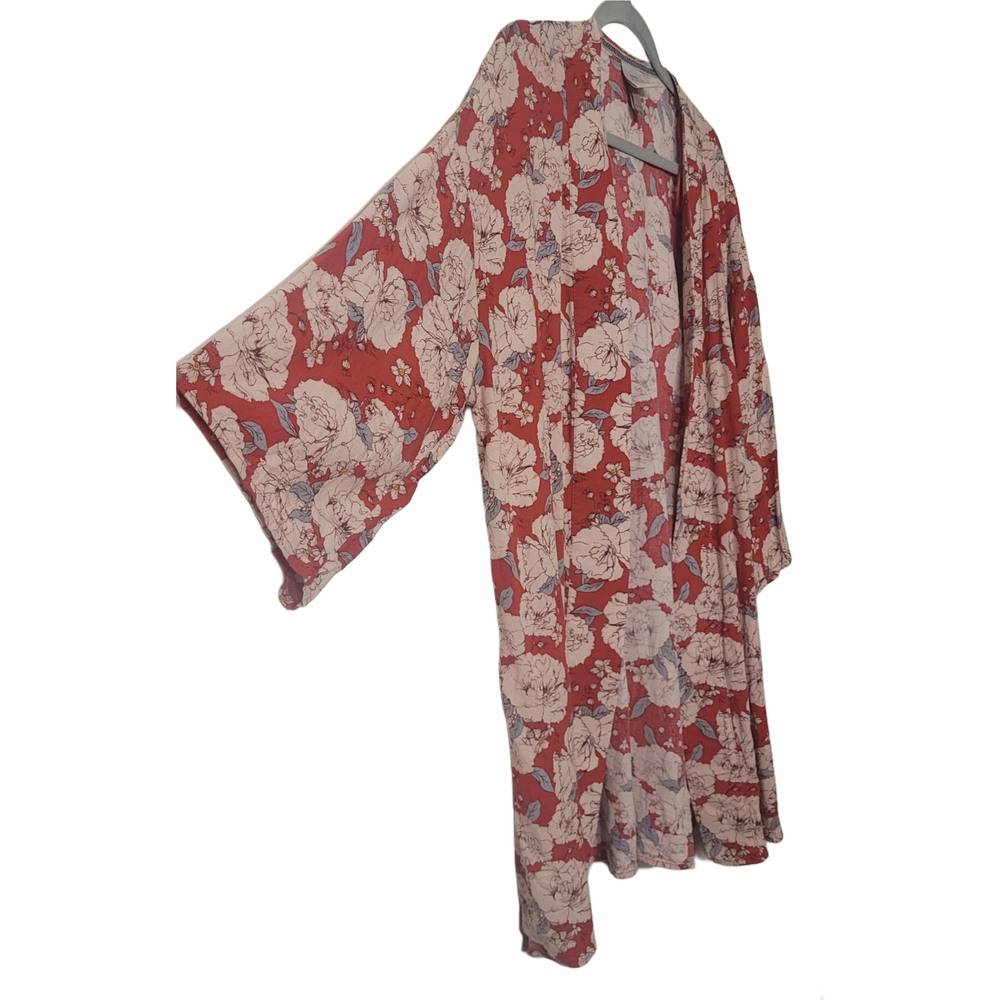 Knox Rose Red and White Floral Open Kimono Style Cardigan Size XL/XXL - Picture 2 of 6